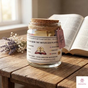 Handmade NIV Bible Verse Jar of Virtues, Character Growth Reflection Notes