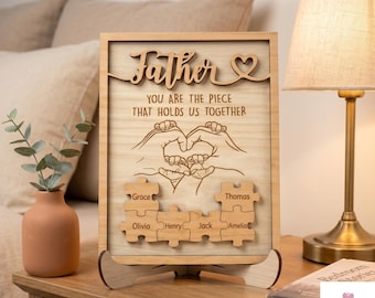 Personalized Father Puzzle Wooden Sign, Meaningful Family Keepsake