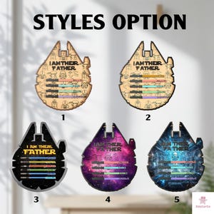 five different styles of Star Wars-themed cutouts, each with a unique design and color scheme.