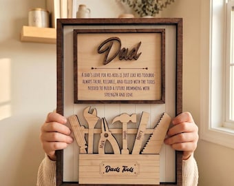 Personalized Dad Toolbox Wooden Sign, Custom Father’s Day Decor