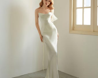 Satin Slip Gown for Weddings or Evenings, Minimalist Silk Gown, unique dress