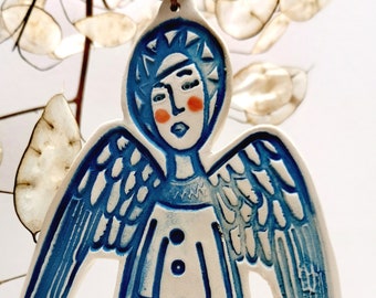 Ceramic Angel decoration - in blue shadow