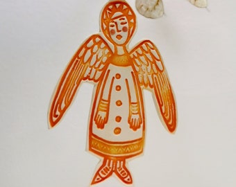 Ceramic Angel decoration - in Orange