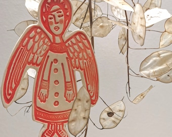 Ceramic Angel decoration - in red