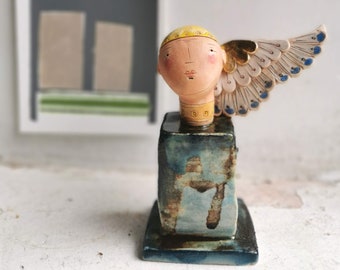 Ceramic Sculpture - Icarus - Winged Art - Greek Mythology-golden wing art