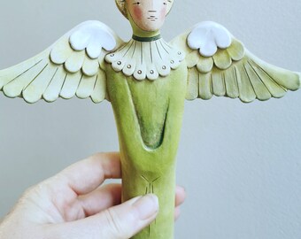 Ceramic Angel-male Angel figurine-ceramic wall piece-angel wall art- easter gift-Spring