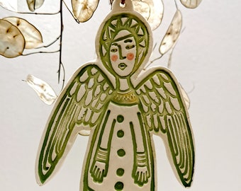 Ceramic Angel decoration - in green