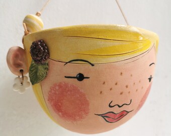 Ceramic hanging planter-Berry- indoor planter - succulent planter in yellow -Mother's day