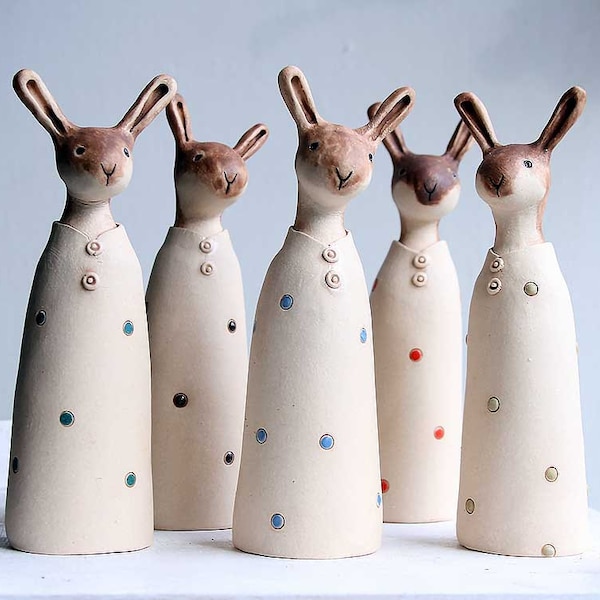 Quizzical Hase-Keramik Ornament-rustikale Figur-Hase Skulptur