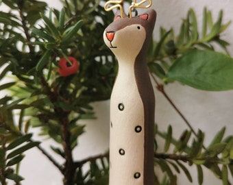 Hand Sculpted Stoneware Reindeer Ornament - Red Nosed Christmas Decoration