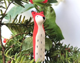 Fox ornament figurine - red fox decoration - ceramic hanging -hanging decoration