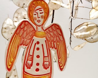 Ceramic Angel decoration - in pink and orange