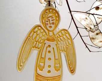 Ceramic Angel decoration - in deep yellow
