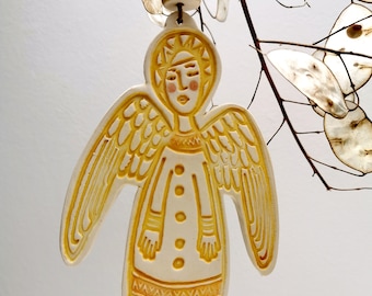 Ceramic Angel decoration - in deep yellow