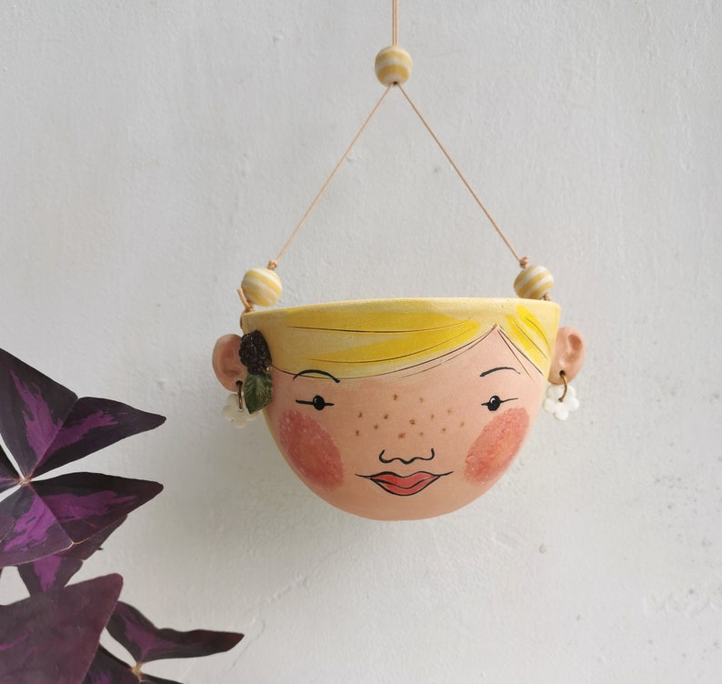 Ceramic hanging planter-Berry indoor planter succulent planter in yellow Mother's day image 3