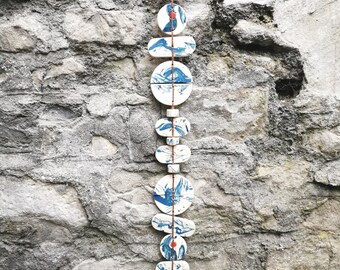 Talisman wall hanging - ceramic wall art - wall hanging - blue and white