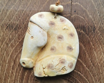 Circus horse porcelain pendant-horse jewellery pale lemon yellow