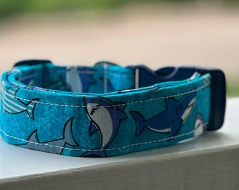 Shark Dog Collar, Fish Dog Collar, Blue Dog Collar, Ocean Dog Collar, Beach Dog Collar, Boy Dog Collar, Wide Collar, Dog Collar