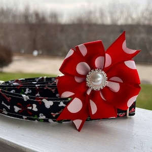 Christmas Dog Collar, Bone Dog Collar, Polka Dot Dog Collar, Girl Dog Collar, Red Dog Collar, Holiday Dog Collar, Dog Collar Bow