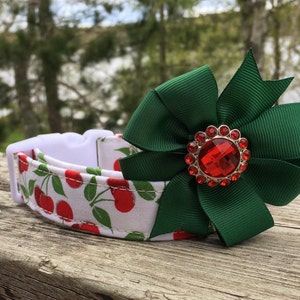 Cherry Dog Collar, Summer Dog Collar, Dog Collar, Dog Collar with Bow, Girl Dog Collar with Bow, Girl Dog Collar, Buckle Dog Collar
