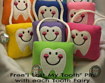 Personalized Tooth Fairy Pillow, with Free " I Lost my Tooth" pin