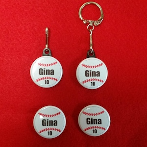 Personalized Baseball Bag Tag: Team Keychain, Pin, Magnet
