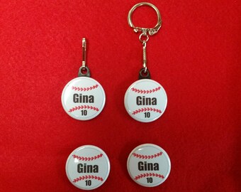 Personalized Baseball Bag Tag: Team Keychain, Pin, Magnet