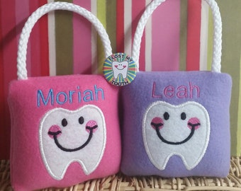Personalized tooth fairy pillow comes with a free I Lost My Tooth button