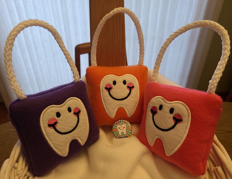 Tooth Fairy Pillow & Free Button, plush,embroidered comes with Lost my Tooth button image 6