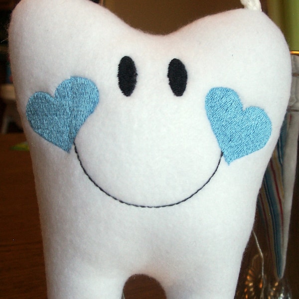 Personalized Tooth Fairy Pillow with hanger, You choose heart color cheeks. Tooth Fairy Gift,  Embroidered and Stuffed Fleece