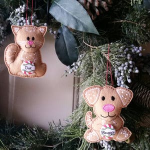 Gingerbread Cat or Dog Christmas ornament, Cat Christmas Ornament, Dog Christmas Ornament, Felt Cat Christmas Ornament
