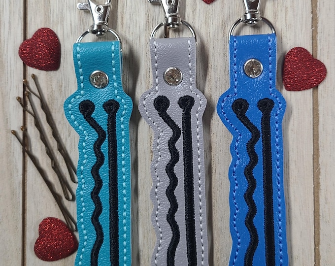 Embroidered Hair Pin Holder: Marine Vinyl Bobby Pin Bag Tag