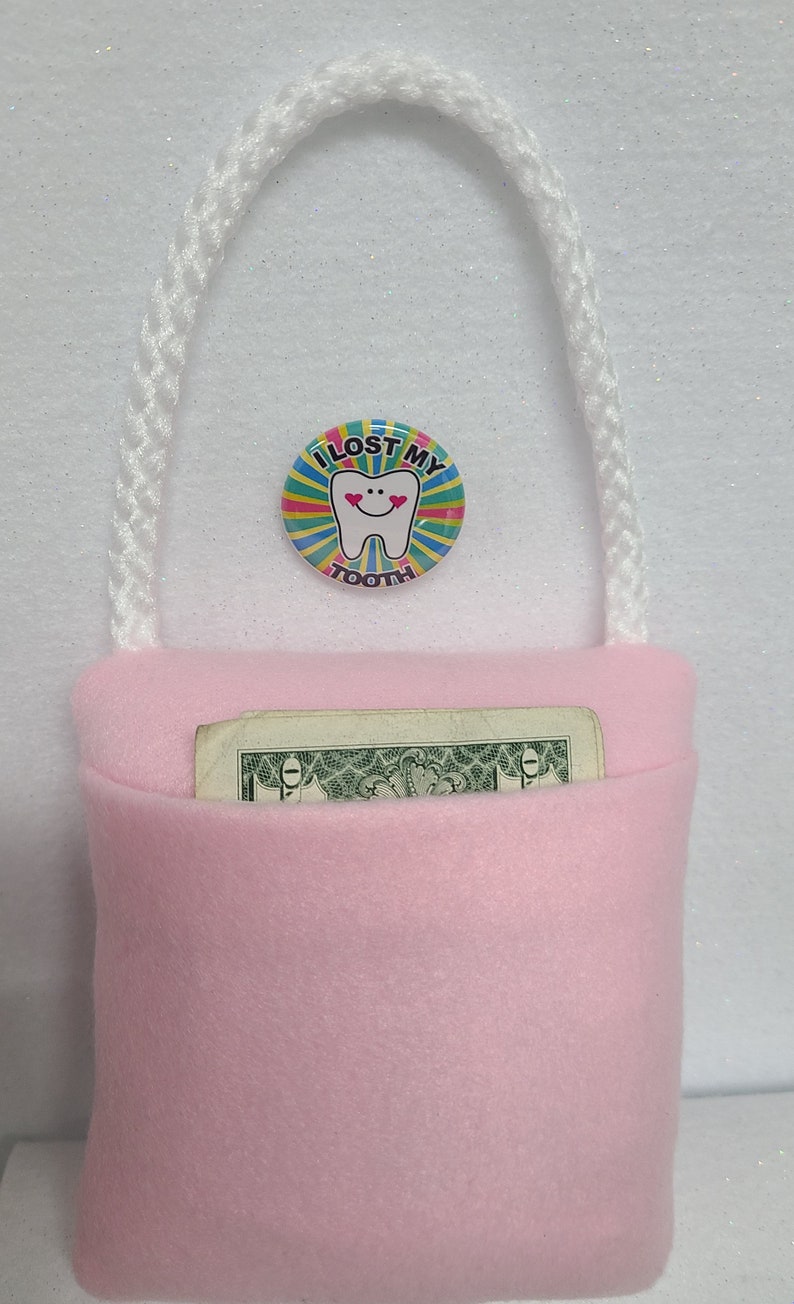 Tooth Fairy Pillow & Free Button, plush,embroidered comes with Lost my Tooth button image 2