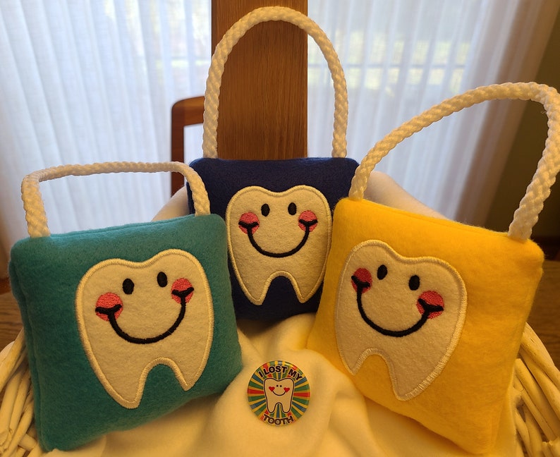 Tooth Fairy Pillow & Free Button, plush,embroidered comes with Lost my Tooth button image 8