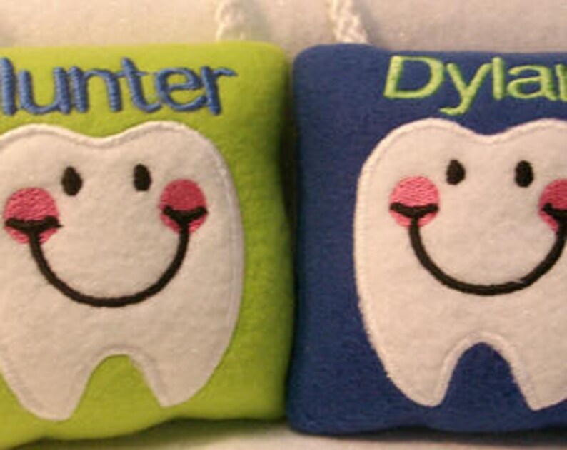 Tooth Fairy Pillow & Free Button, plush, embroidered comes with Lost my Tooth button, Tooth Pillow, Tooth Gift image 2