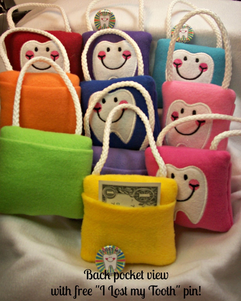 Tooth Fairy Pillow & Free Button, plush, embroidered comes with Lost my Tooth button, Tooth Pillow, Tooth Gift image 4