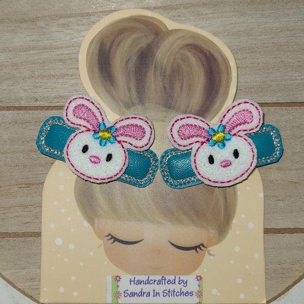 Handcrafted Easter Barrettes, Pair of Bunny Barrettes, Pair of Spring Hair Clips, Easter Basket Filler, Gift under 20, Easter Gift