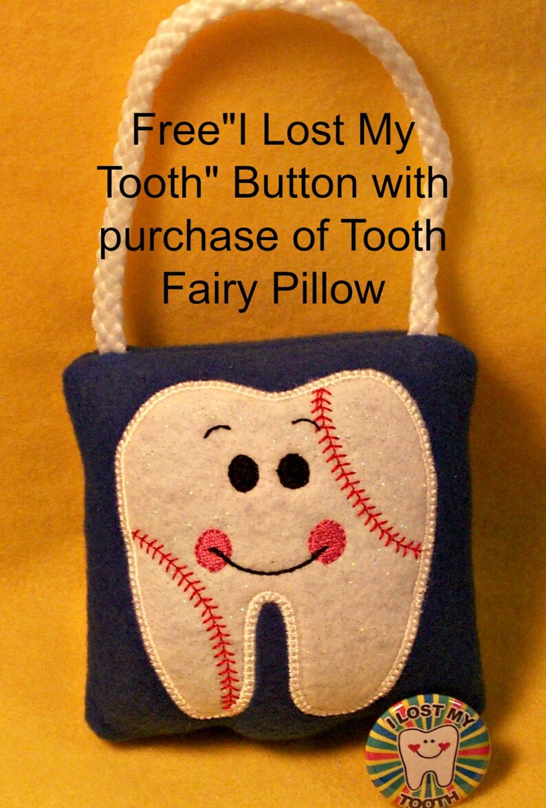 Tooth Fairy Pillow & Free Button, plush, embroidered comes with Lost my Tooth button, Tooth Pillow, Tooth Gift image 6