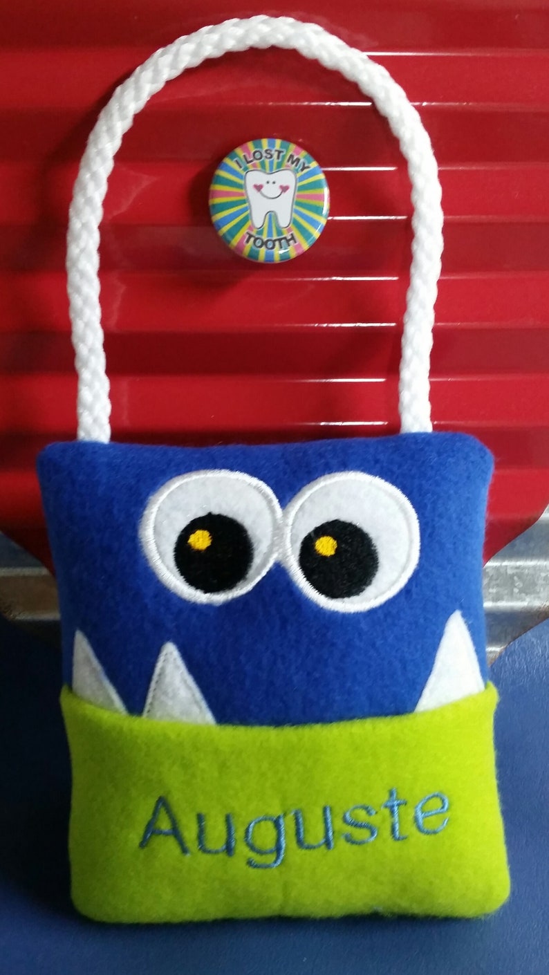 Tooth Fairy Pillow & Free Button, plush, embroidered comes with Lost my Tooth button, Tooth Pillow, Tooth Gift image 8