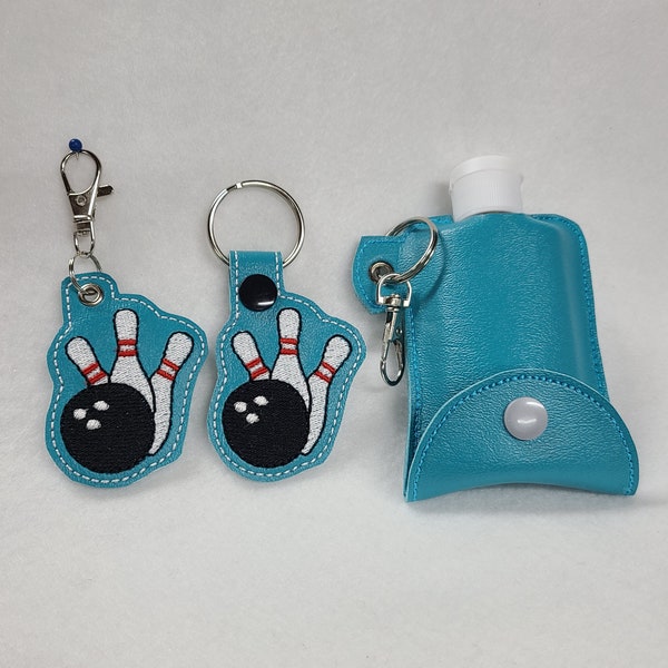 Bowling Key Chain, Bowling Key Fob, Swivel clip Key Chain, 2oz Hand Sanitizer Case, Gift for Bowler, Gift under 20 Dollars, Bowling Gift