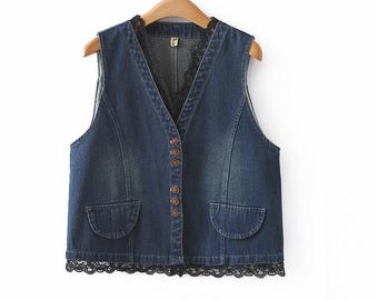 Damen Jeansweste, ärmellose Jacke, vielseitig einsetzbar, Slim Fit, modisches Top, Retro-Stil