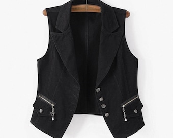 Damen Jeansweste, ärmellose Jacke, vielseitig einsetzbar, Slim Fit, modisches Top, Retro-Stil