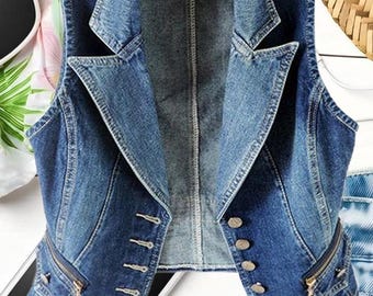 Damen Jeansweste, ärmellose Jacke, vielseitig einsetzbar, Slim Fit, modisches Top, Retro-Stil