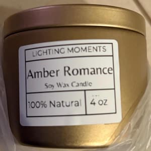 Hand poured soy candles 4 oz Amber Romance Scent