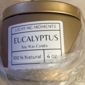 Hand poured soy candles 4 oz Eucalyptus Scent
