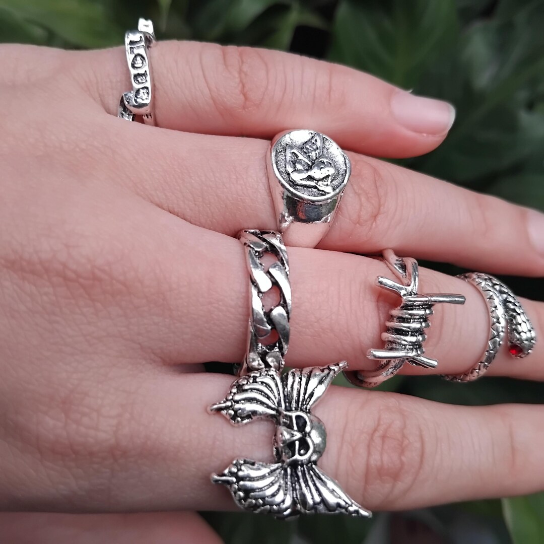 Gothic Rings Ladies Set 6 Gothic Rings for Women – Handmade Boho Punk Ring Set – Vintage ...