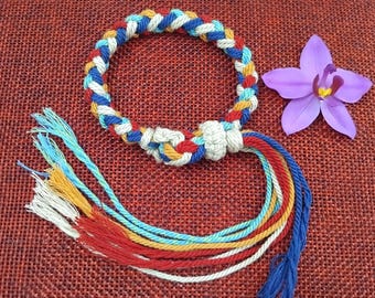 Tibetan Five Color Bracelet | Boho Handmade String | Yoga Meditation Cord | Thick Braided Bracelet | Comes with Gift Box