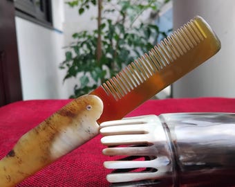 Faltbarer Büffel-Horn Taschenkamm | Natürlicher handgemachter braun weißer Hornkamm | Geschenk für Sie & Ihn | Valentinstag Geschenk | Kommt mit Geschenkbox