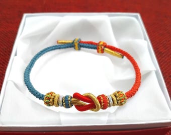 Tibetan Handmade Bracelet: Lucky multicolor knot, Adjustable protection wristband, Unisex yoga jewelry