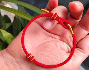 Handmade Red Tibetan Bracelet, Adjustable Unisex Cord Bracelet with Charms, Protection Bracelet, Minimal Spiritual Jewelry, Free gift box